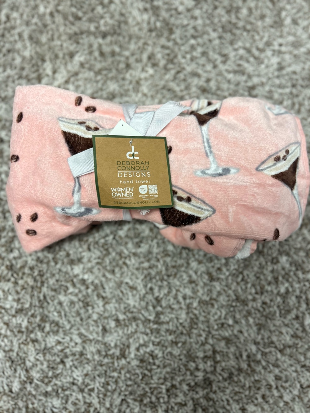 Pink Espresso Martini Cocktail Print Hand Towel set NWT